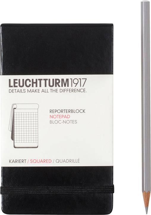 Leuchtturm1917 Notizblock Reporter A6, Kariert, Schwarz (A6, Liniert, Harter Einband)