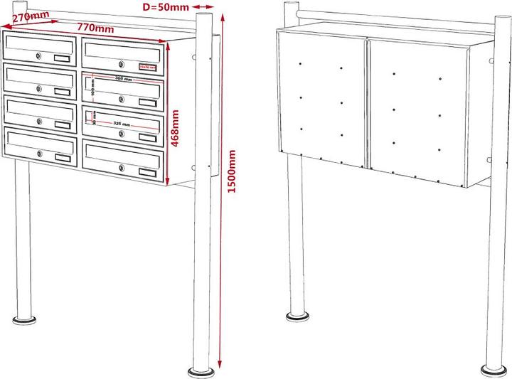 Produktbild Wiltec 8er Briefkastenanlage weiss 2x4 Fächer Standbriefkasten Briefkasten Post