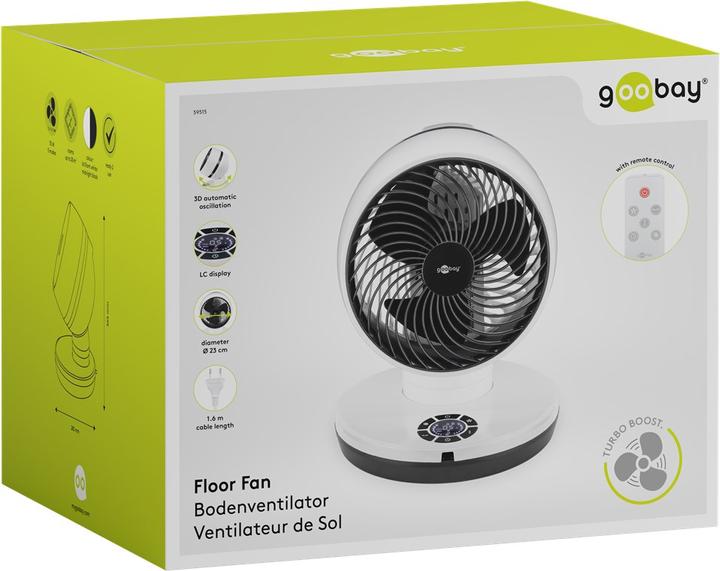 Actual product image Goobay 9 inch 3D floor fan with remote control and timer (67 dB)