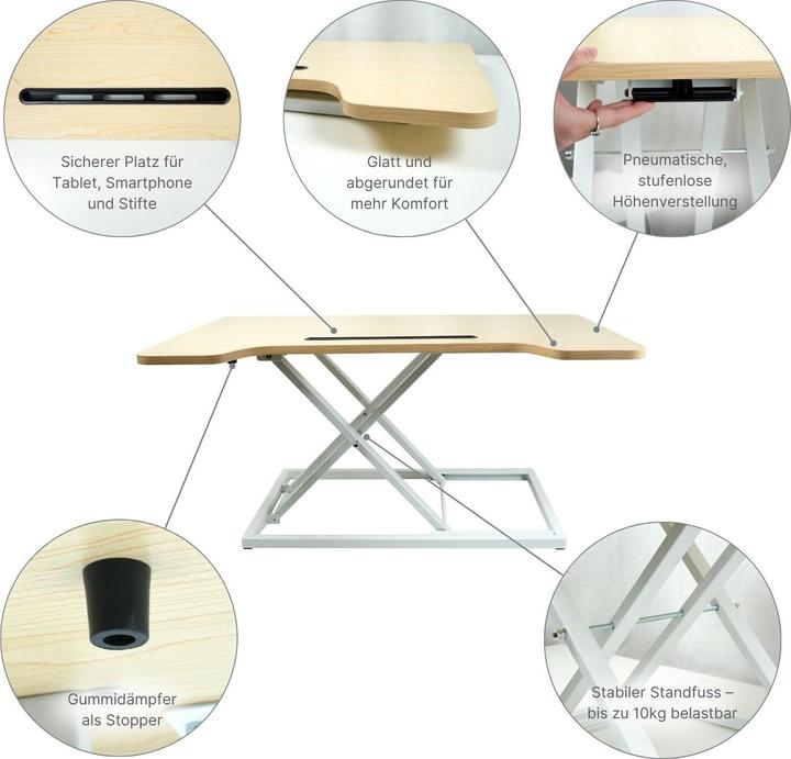 Immagine prodotto Hermex Notebook Schreibtisch pneumatischer Aufsatz Hubtisch Office Desk Bürotisch Arbeitstisch (80 x 50 x 39 cm)