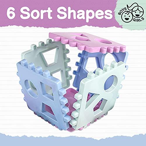 Produktbild Activity Board Formensortierer Steckwürfel | Steckbox Babyspielwürfel mit 18 Sortierblöcken und Kinderrassel