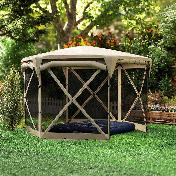Produktbild Swisshandel24 Faltpavillon sechseckig ca. 3,5x3m mit abnehmbaren Dach Wasserdicht, Khaki (345 cm, 300 cm)