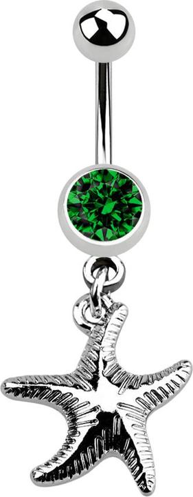 Image du produit Star Piercing Banane silber mit Anhänger Seestern grün (sans laiton, Acier chirurgical 316L)