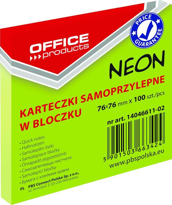 Actual product image Office Products Self-adhesive pad, 76x76mm, 1x100 sheets, neon, green (76 x 76 mm)