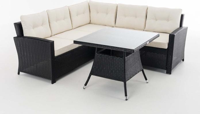 Immagine prodotto Swisshandel24 Set d'angolo Sierra piatto in rattan bianco crema, nero