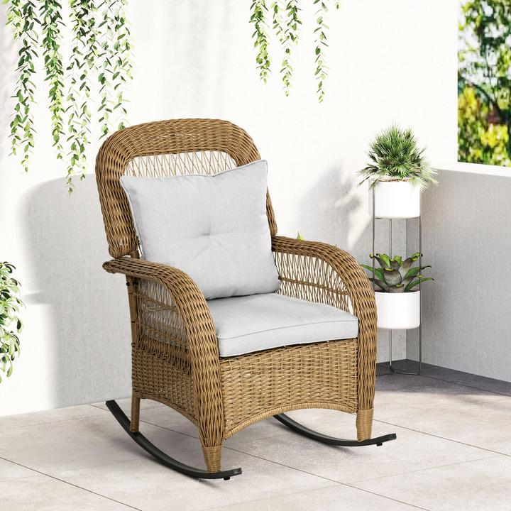 Immagine prodotto Outsunny Sedia a dondolo in rattan con cuscino di seduta
