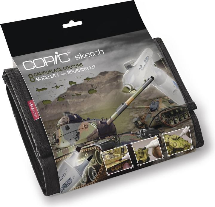 Actual product image Copic Sketch Wallet Camouflage Set, 9 pieces (E44, N6, 0 Colourless Blender, W7, E27, YG99, C7, E55, 9 x)