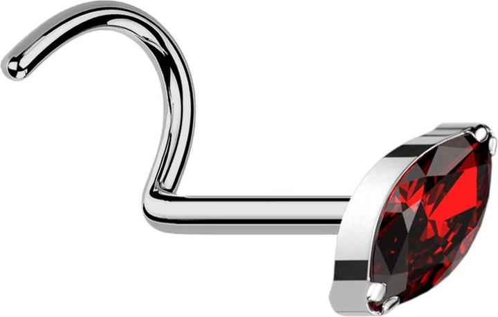 Star Piercing Nasenstecker gebogen silber mit Oval Kristall rot (Titan G23, ohne Messing)
