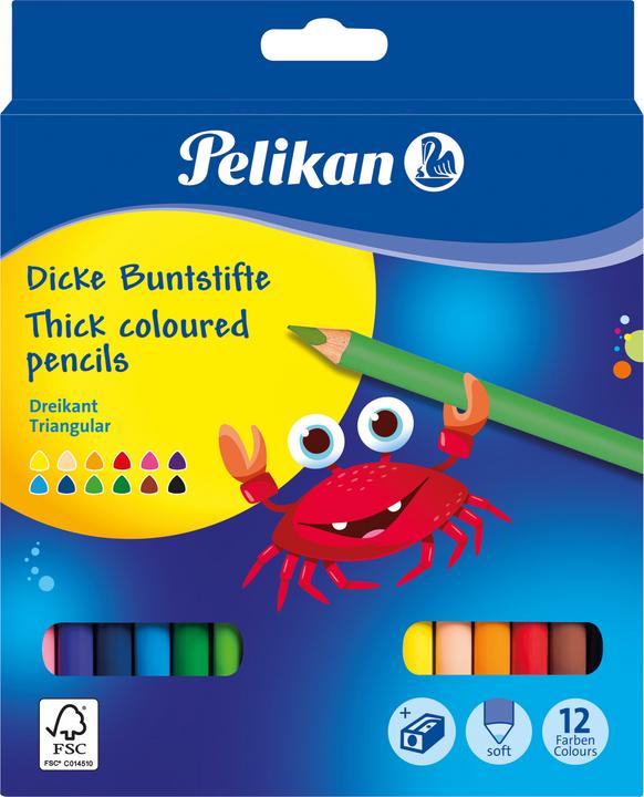 Produktbild Pelikan Buntstifte Jumbo dreieckig (Hellgrün, Dunkelblau, Orange, Dunkelgrün, Violett, Rot, Hautfarbe, Schwarz, Gelb, Pink, Hellblau, Braun, 12 x)
