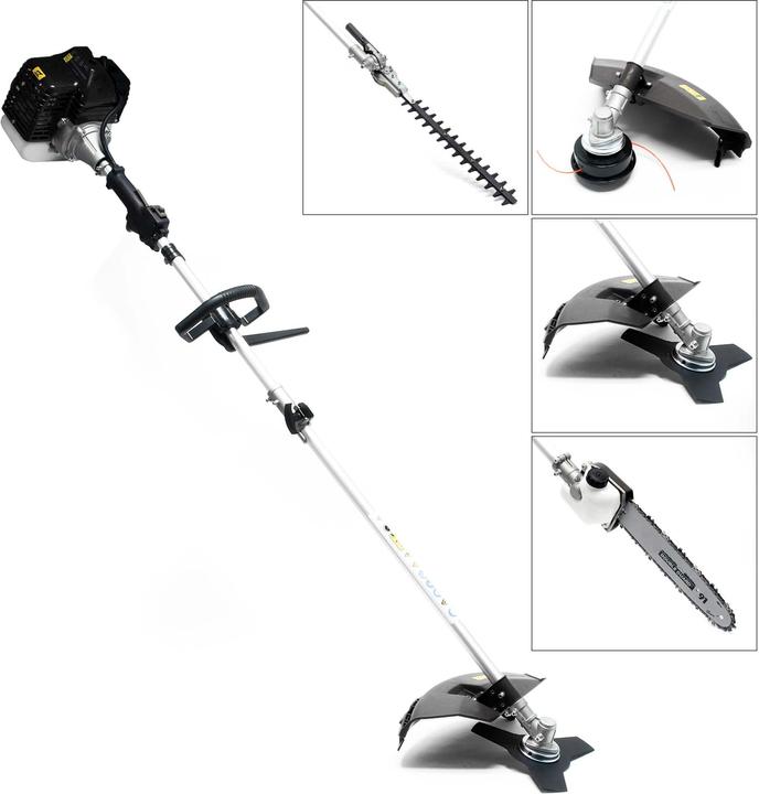 Actual product image Wiltec 5in1 petrol multitool 1.76hp grass trimmer hedge trimmer pole pruner scythe garden (Metal cutting blade)