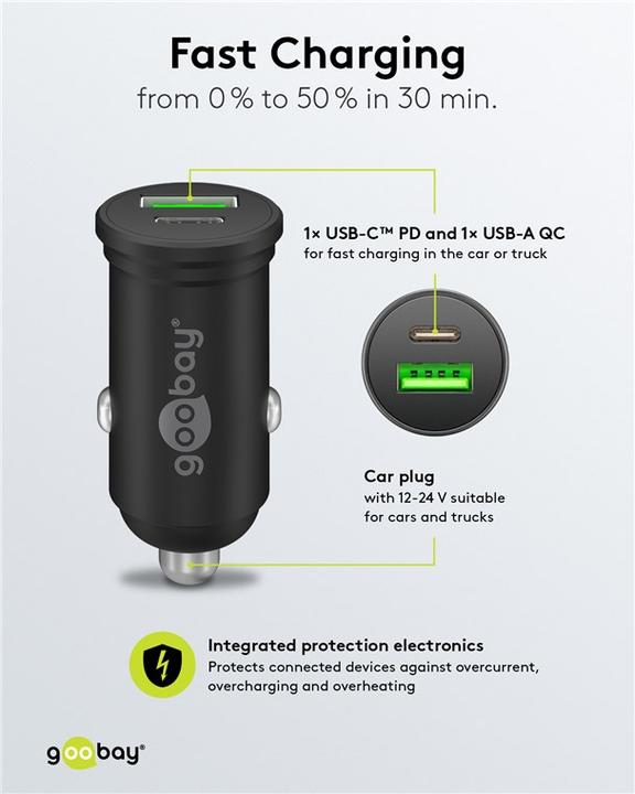 Productafbeelding Goobay Dubbele USB auto snellader USB-C PD Power Delivery 45 W
