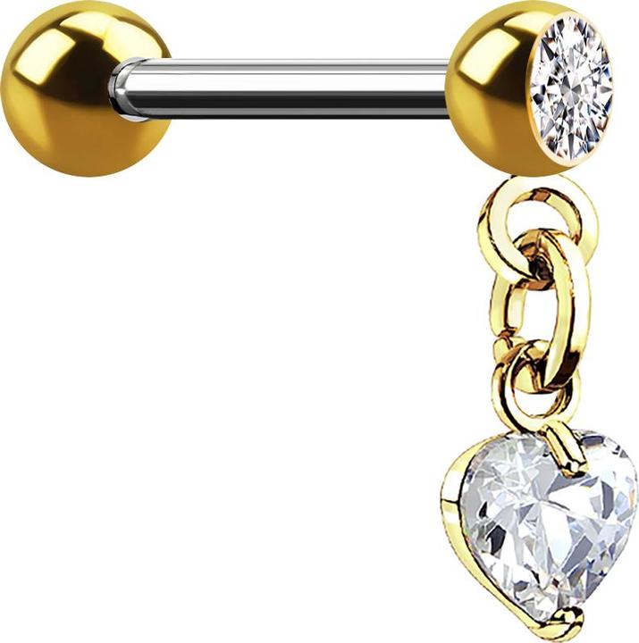 Immagine prodotto Star Piercing Micro Barbell 14k vergoldet mit Kugel und Anhänger Herz (Ottone, Acciaio chirurgico 316L)
