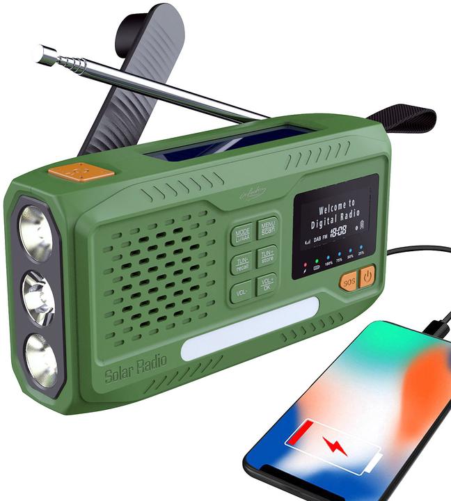 Produktbild Infactory Mobiles DAB+-Kurbelradio mit EWF, Solarpanel, LED und USB-Netzteil (DAB+, UKW, Bluetooth)