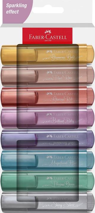 Actual product image Faber-Castell Highlighter TL46 Metallic (Case of 8 (glamorous gold, shiny silver, pearl rose, brilliant ruby, magnificent blue, precious green, glorious red, shimmering violet), 5 mm, 8 x)