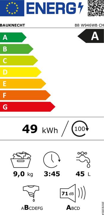 Energie-Label Bauknecht B8W946WBCH (9 kg, Links)