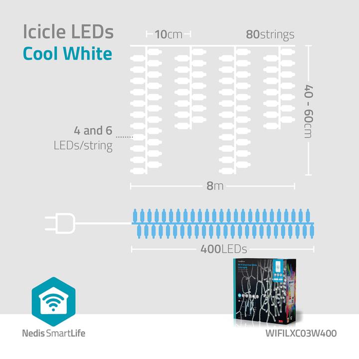 Immagine prodotto Nedis SmartLife LED decorativo | Wi-Fi | Bianco freddo | 400 LED | 8,00 m | Android™ / IOS (0.23 m)