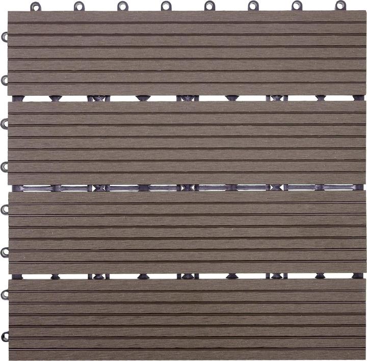 Actual product image Swisshandel24 WPC floor tile Rhone, wood look balcony/terrace, 11x each 30x30cm = 1sqm base, coffee linear (11 x, 30 x 30 cm)