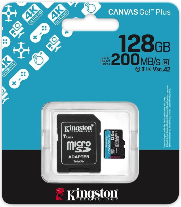 Produktbild Kingston Card Canvas Go Plus MicroSD +ADP 128GB (128 GB, microSDXC, U3, UHS-I)