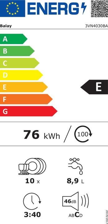 Label énergétique Balay 3VN4030BA