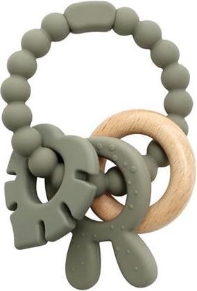 Produktbild Imagetoys Magni - Teether bracelet silicone with wooden ring leaves and bunny-ears appendix - Green (5578)