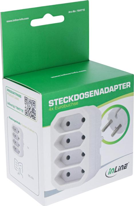 Produktbild InLine Steckdosenadapter, CEE7/17 an 4x Eurobuchse, mit erhöhtem Berührungsschutz, weiss (4 x)