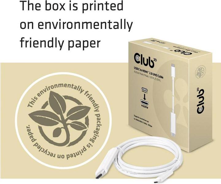 Actual product image Club 3D USB Typ C — HDMI (Typ A) (1.80 m, HDMI, USB Type C)