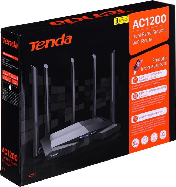 Image du produit Tenda Routeur sans fil AC11 Gigabit Ethernet double bande (2 4 GHz/5 GHz) Noir