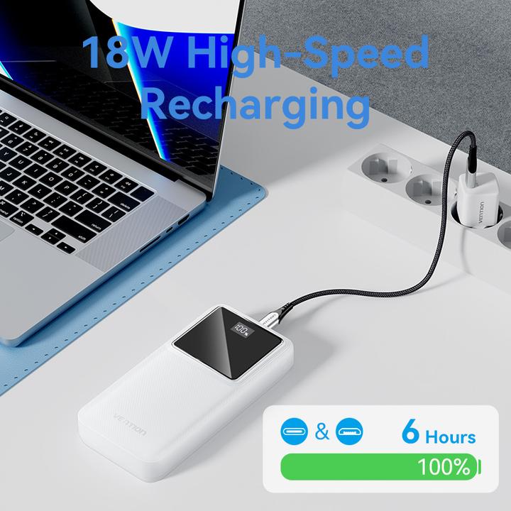 Image du produit Vention Powerbank,, FHLB0, 20000mAh, Micro-USB, USB-C, 2xUSB-A, 22.5W (noir) (20000 mAh, 22.50 W, 74 Wh)