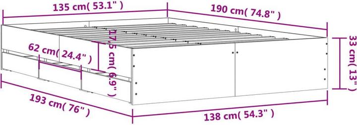 Actual product image VidaXL Bed frame with drawers (135 x 190 cm)