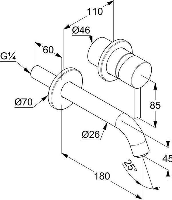 Actual product image Kludi BOZZ concealed two hole wall mounted basin mixer, spout 18 cm
