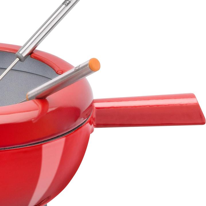 Image du produit Zwilling Service à fondue en fonte 20 cm rouge avec 6 fourchettes en acier inoxydable (Fondue au fromage, Fondue au chocolat)