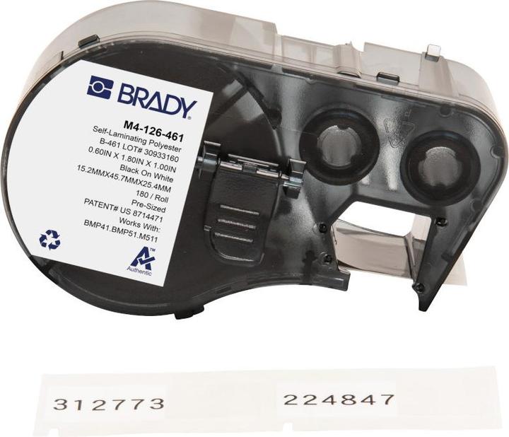 Produktbild Brady M4-126-461, Polyester, Schwarz auf weiss/Transparent, 15.24 x 25.40(45.72) mm, selbstlaminier