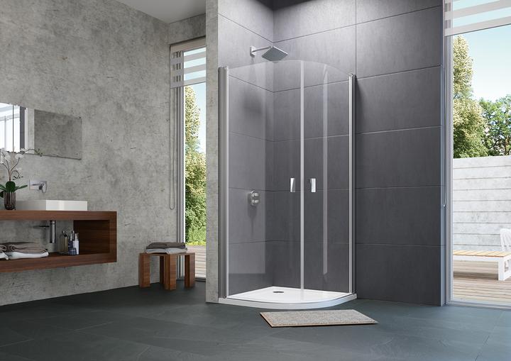 Actual product image Hüppe Design pure Swing door 2-leaf Radius: 50cm Width: 90cm Stop left & right for shower tray (200 cm, 84 cm, 21 cm)
