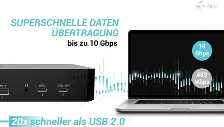 Image du produit i-tec USB-C/A Intelligent Dual DS+PD100W, universel (USB-C, 9 Ports)