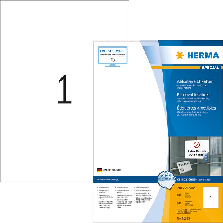 Image du produit HERMA Étiquettes détachables A4