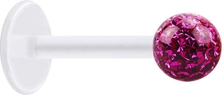 Star Piercing Micro Labret transparent mit Kristallkugel fuchsia und Epoxy Schutzschicht (Chirurgenstahl 316L, ohne Messing, Bioflex)