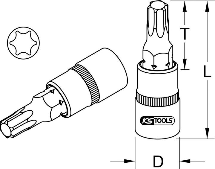 Actual product image KS Tools 1/4 bit socket TX. T27 911.1449