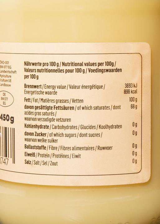 Nährwerte und Zutaten KoRo Bio Butterschmalz, 99,8 % Fett