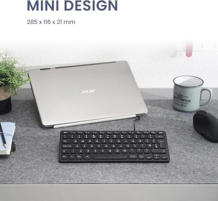 Actual product image Perixx PERIBOARD-432B EN, mini keyboard, USB wired, black (DE, Cable)
