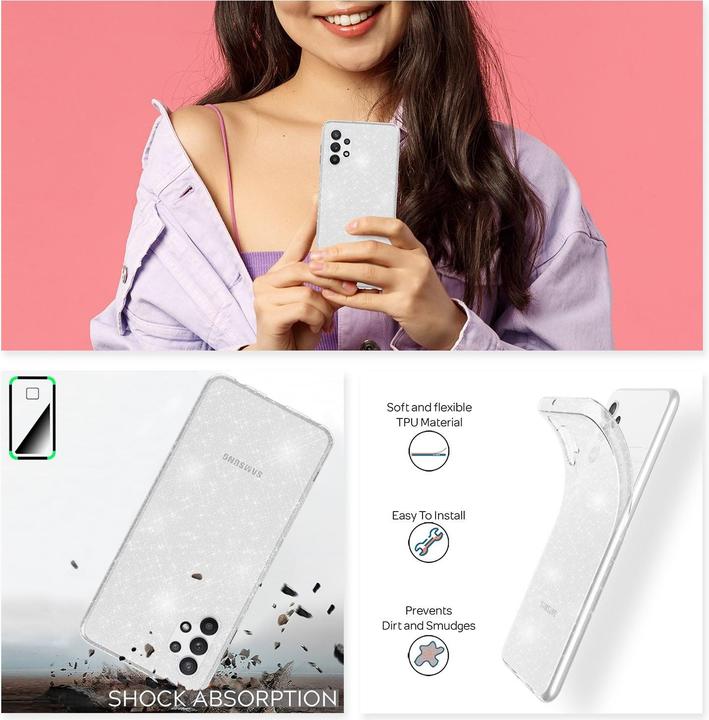 Actual product image Nalia Clear glitter silicone cell phone case (Samsung Galaxy A32 5G)