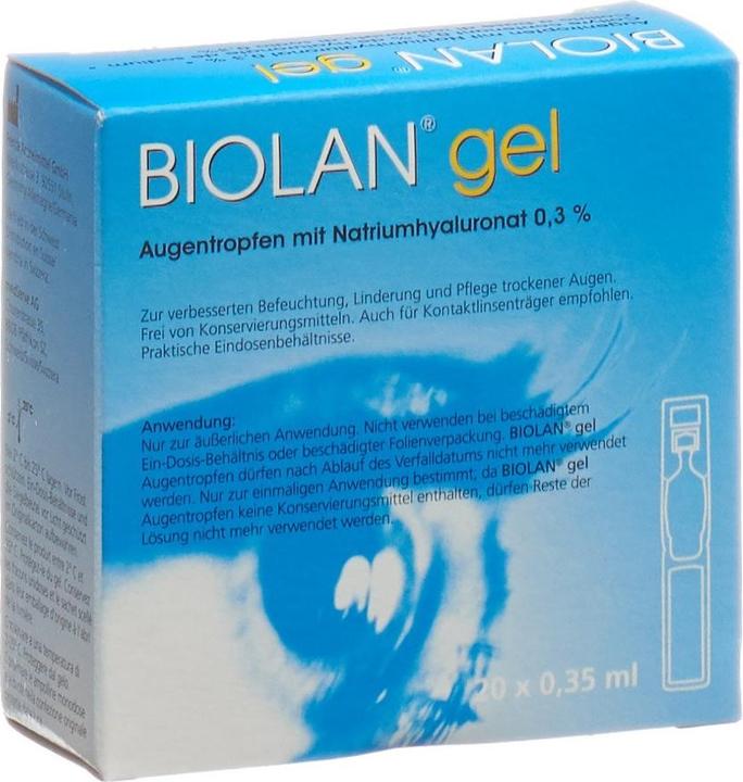 Biolan Gel Augentropfen (7 ml, Biolan Augentropfen/Gel mit Natriumhyaluronat 0.3% zur verbesserten Befeuchtung, Linderung und Pflege trockener Augen)