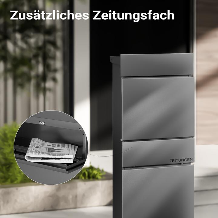 Produktbild Wiltec Standbriefkasten Zeitungsrolle Anthrazit Briefkasten Postkasten Postfach