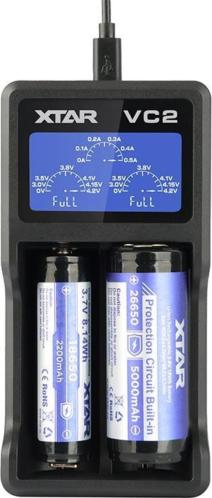 Actual product image Xtar VC2 Micro USB Charger, Li-Ion, 2 slot, LCD Display (1 pcs., AAA, Battery + charger)