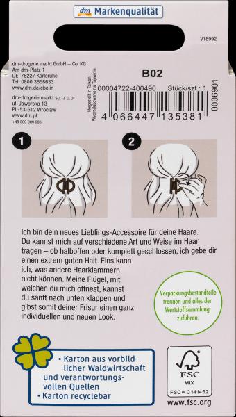 Immagine prodotto dm ebelin Fermaglio per capelli con ali retrattili nero/marrone (1 pz.)