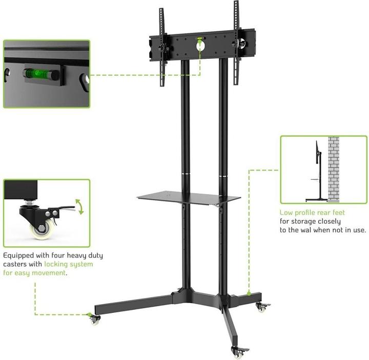 Image du produit Techly ICA-TR6 Chariot TV 76,2 cm (30") 165,1 cm (65") Inclinable (65", 60 kg)