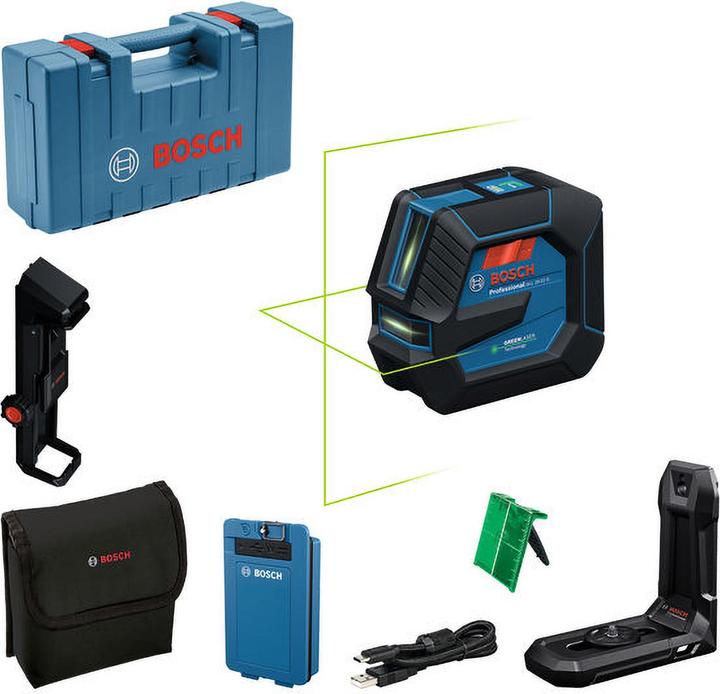 Handwerkerkoffer, Laserzieltafel, Tasche, Universalhalter LB 10, BA 3.7V 3.0Ah XL, USB-C™-Kabel