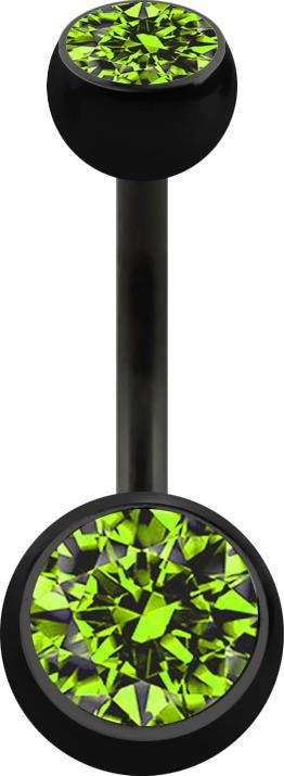 Actual product image Star Piercing Banana black with two balls crystal light green (Surgical steel 316L, without brass)