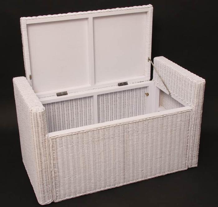 Immagine prodotto Mendler Panca a cassapanca in rattan con cuscino 88 cm - Bianco (88 cm)