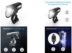 Produktbild Fischer Fahrrad-Scheinwerfer Frontlicht 100 Lux LED akkubetrieben Schwar (110 lm, 110 lm)