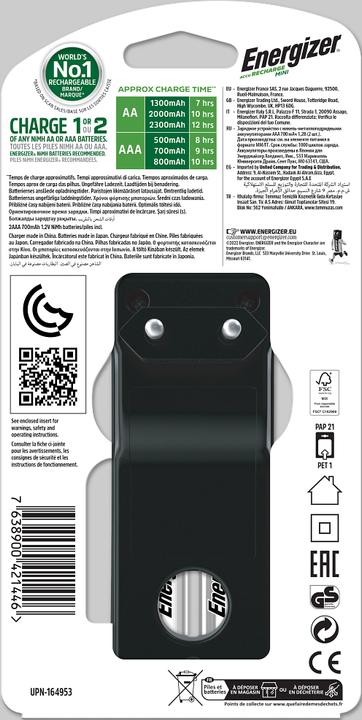 Immagine prodotto Energizer Ricarica Accu Mini (3 pz., AAA, 700 mAh, Batteria + Caricabatterie)